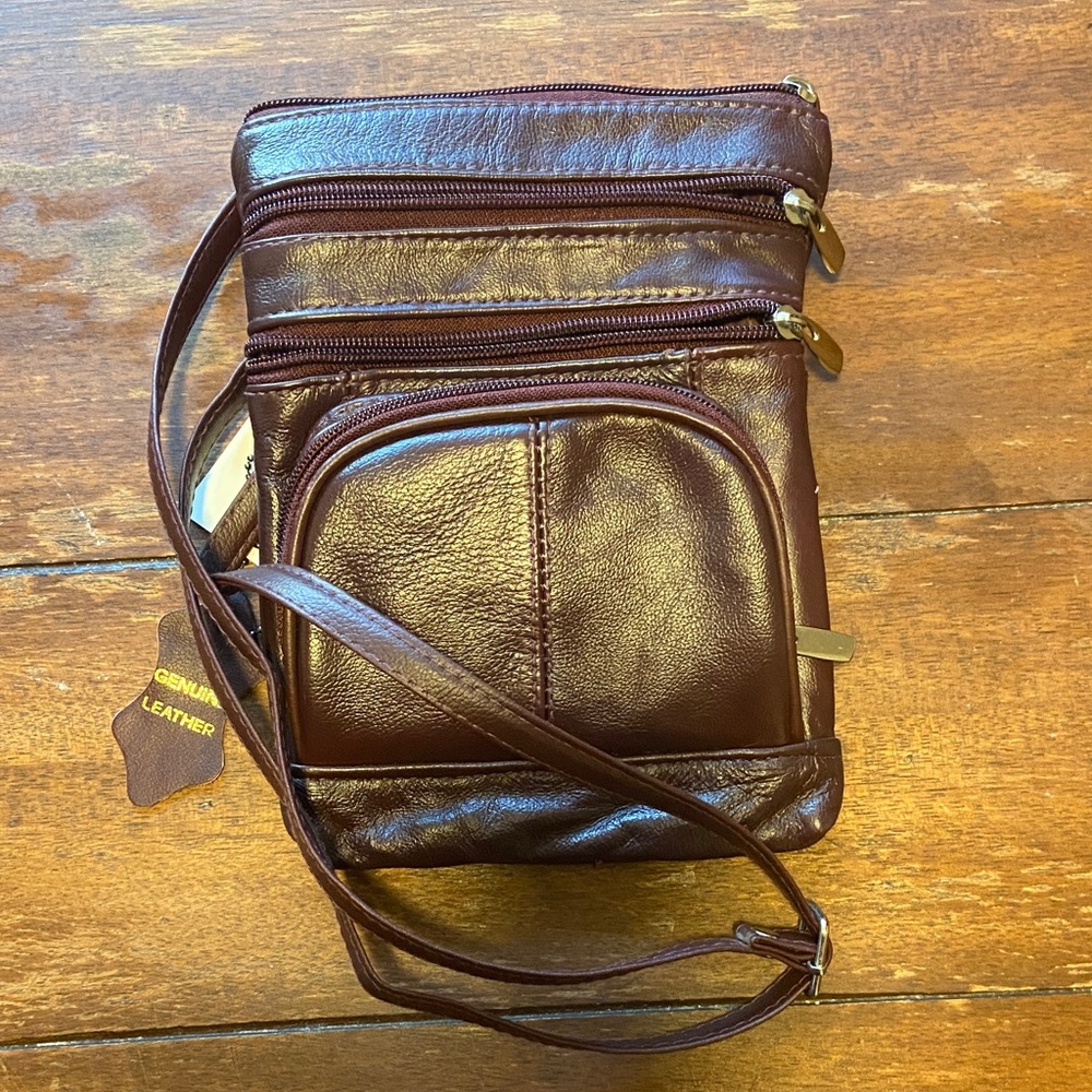 Genuine Leather Rust Crossbody Purse
